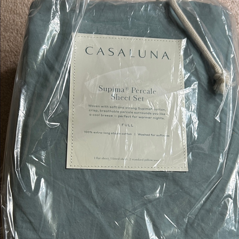 Casaluna Full Supima Percale Sheet Set in Teal